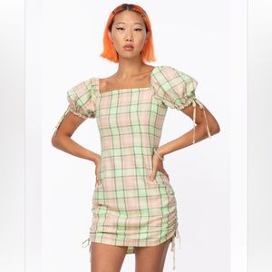 The Ragged Priest Plaid Ruched Mini Dress